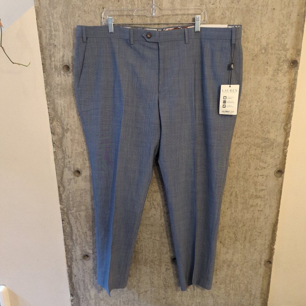 NWT Ralph Lauren LRL Mens 44x30 Blue Wool Dress Pants Crease (Measures 45x30)